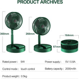 Kawachi Folding Fan Quiet 3- Speed Wind Highly Stretchable Simulated Natural Wind 180 ° Adjustment Battery Powered or USB Powered Home Desk Bedroom Portable Travel Mini Decorative Fan- KAWY-6-Green