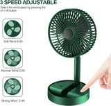 Kawachi Folding Fan Quiet 3- Speed Wind Highly Stretchable Simulated Natural Wind 180 ° Adjustment Battery Powered or USB Powered Home Desk Bedroom Portable Travel Mini Decorative Fan- KAWY-6-Green