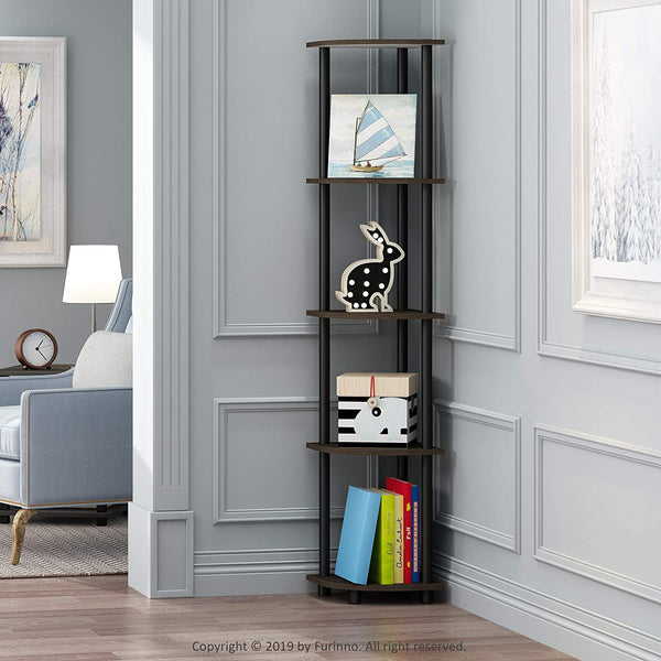 Kawachi Multipurpose 5-Tier Corner Shelf Rack, Bookshelf, Open Storage Display Rack and Plant Stand, Bookshelf Organizer for Home, Living Room and Office KW83brown