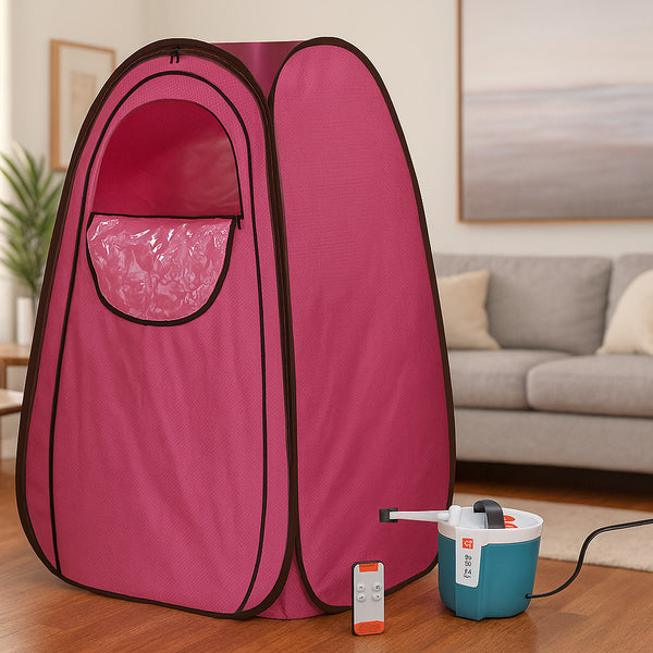 Kawachi Portable Steam Sauna Bath for Home Full Body Personal Sauna at Home Spa with 2 L 1000W Steam Generator- i139-Pink-CP