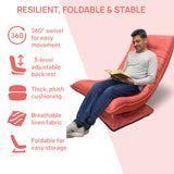 Kawachi Adjustable 5-Position Folding Recliner Floor Chair with 360 Degree Swivel- KAWY-4-Orange