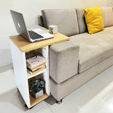 Kawachi Side Table with Storage Shelves, Sofa Couch Coffee End Table Bedside Table Laptop Desk with Wheels KW100-Beige