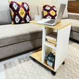 Kawachi Side Table with Storage Shelves, Sofa Couch Coffee End Table Bedside Table Laptop Desk with Wheels KW100-Beige