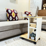 Kawachi Side Table with Storage Shelves, Sofa Couch Coffee End Table Bedside Table Laptop Desk with Wheels KW100-Beige