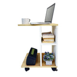 Kawachi Side Table with Storage Shelves, Sofa Couch Coffee End Table Bedside Table Laptop Desk with Wheels KW100-Beige