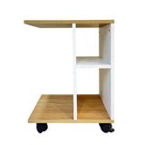 Kawachi Side Table with Storage Shelves, Sofa Couch Coffee End Table Bedside Table Laptop Desk with Wheels KW100-Beige