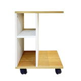 Kawachi Side Table with Storage Shelves, Sofa Couch Coffee End Table Bedside Table Laptop Desk with Wheels KW100-Beige