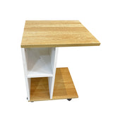 Kawachi Side Table with Storage Shelves, Sofa Couch Coffee End Table Bedside Table Laptop Desk with Wheels KW100-Beige