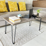 Kawachi Engineered Wood Rectanguler Centre Coffee Table, Tea Table for Living Room with blak Hairpin Leg Rustic Gold MarbleKW102