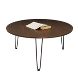 Kawachi Engineered Wood  Round Centre Table Tea, Coffee Table for Living Room with Metal Hairpin Leg Caspio Grey kw103