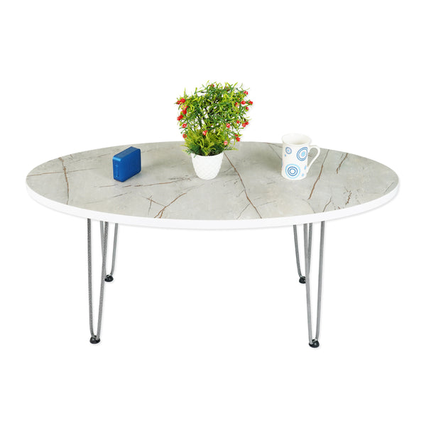 Kawachi Engineered Wood Ovel Shape Centre Table Tea/Coffee Table for Living Room with Metal Hairpin Leg Caspio Grey Model no kw104