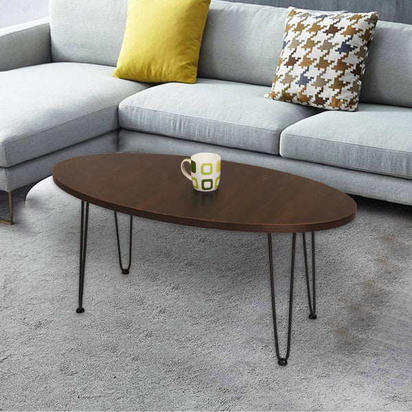 Kawachi Engineered Wood Ovel Shape Centre Table Tea/Coffee Table for Living Room with Metal Hairpin Leg Wall Nut Model no kw104