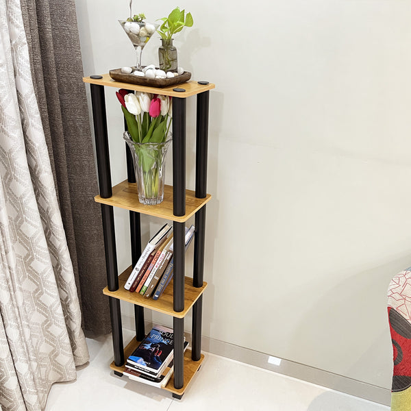 Kawachi 4-Tier Corner Shelf Rack, Bookshelf, Open Storage Display Rack and Plant Stand, Bookshelf Organizer  KW105 Beige