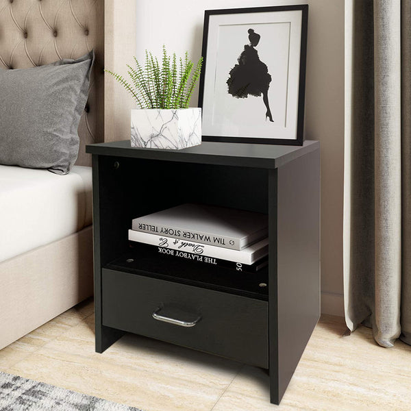 Kawachi Engineered Wood Sofa Side End Bedside Table with Drawer  KW16 Wenge Black