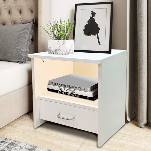 Kawachi Engineered Wood Sofa Side End Bedside Table with Drawer  KW16 White