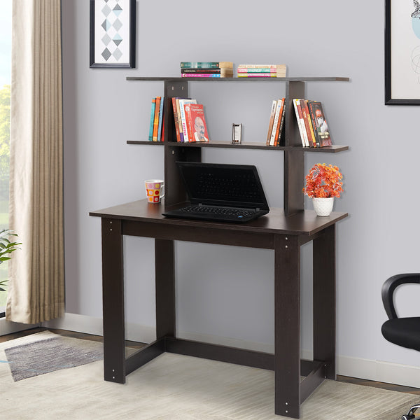 Kawachi Woodit Laptop Table/Study Table/Wooden Computer Desk with Bookshelf (Wenge Brown) KW92