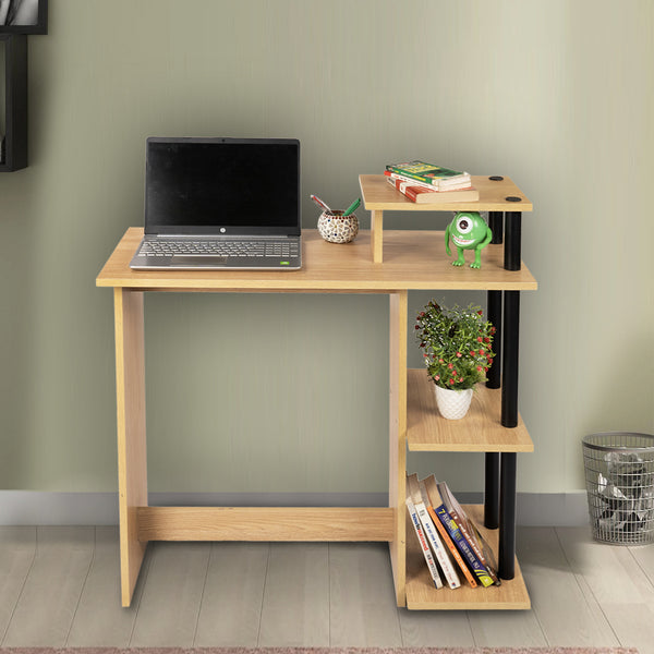 Kawachi Home Compact Laptop Table Notebook Computer Desk with Printer, Book, Files Shelves KW95-Beige