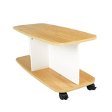 Kawachi Wooden Movable Centre Coffee Table, Tea Table for Living Room Storage Shelf Sofa Side Table with Wheels Beige KW98