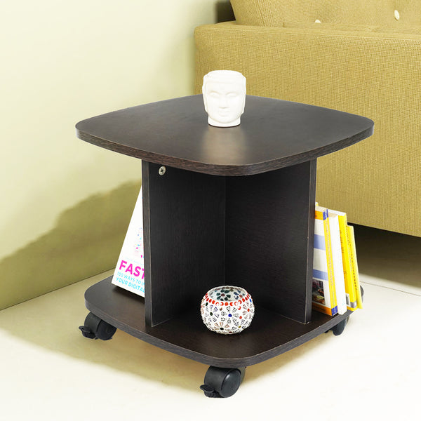 Kawachi Wooden Movable Coffee, Tea Table Living Room Small Centre Table Sofa Bedside Laptop Table with Wheels Wenge Black KW99