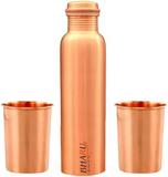 Bharu Plain Copper Bottle 750 ml & 2 pcs Plain Copper Glass
