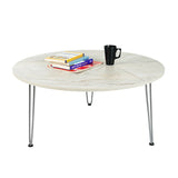 Kawachi Engineered Wood  Round Centre Table Tea, Coffee Table for Living Room with Metal Hairpin Leg Caspio Grey kw103