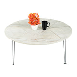 Kawachi Engineered Wood  Round Centre Table Tea, Coffee Table for Living Room with Metal Hairpin Leg Caspio Grey kw103