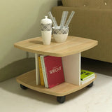 Kawachi Wooden Movable Coffee, Tea Table Living Room Small Centre Table Sofa Bedside Laptop Table with Wheels Beige KW99