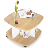 Kawachi Wooden Movable Coffee, Tea Table Living Room Small Centre Table Sofa Bedside Laptop Table with Wheels Beige KW99