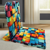 Kawachi Advance Portable Meditation Floor Chair, Study, Reading and Pooja Chair, Foldable Back Support, Multicoloured Checkered Pattern- i131-Velvet 3D