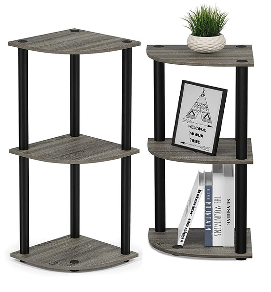 Kawachi Multipurpose 3-Tier Corner Shelf Rack, Bookshelf, Open Storage Display Rack Plant Stand, Bookshelf Organizer KW81 brown