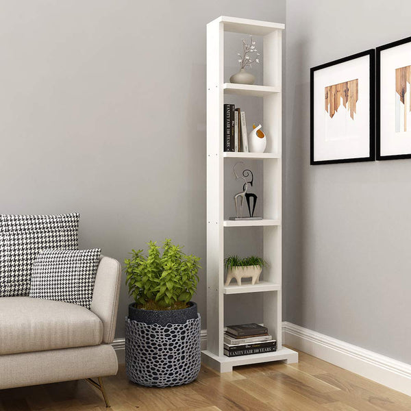 Kawachi Engineered Wood 6 Tier Bookcase, Bookshelf Storage Display Rack, Open Book Shelf for Office, Living Room, Bedroom KW72-White