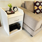 Kawachi Sofa Side Bedside Table with Single Drawer Nightstand Bed Side Table with Storage Shelf Cabinate End Table Useful in Bedroom, Living Room, Study, Office, PantryKW73 White