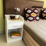 Kawachi Sofa Side Bedside Table with Single Drawer Nightstand Bed Side Table with Storage Shelf Cabinate End Table Useful in Bedroom, Living Room, Study, Office, PantryKW73 White