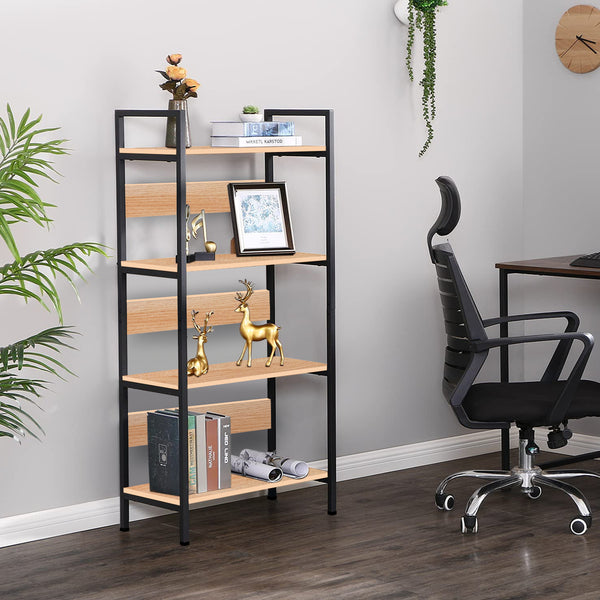 Kawachi 4 Tier Bookshelf Wooden Open Shelf Bookcase Standing Unit Shelves with Display Rack for Living Room, Bedroom and Home Office Beige