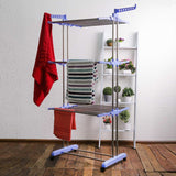 Kawachi Stainless Steel Heavy Duty Double Pole Cloth Drying Stand, Laundry Rack Stand Blue