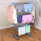 Kawachi Stainless Steel Heavy Duty Double Pole Cloth Drying Stand, Laundry Rack Stand Blue