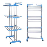 Kawachi Stainless Steel Heavy Duty Double Pole Cloth Drying Stand, Laundry Rack Stand Blue