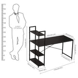 Kawachi Wooden Work Station Laptop Computer Desk Study Table with Metallic Finish Steel Body with 4 Book Shelves Black Pearl