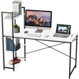 Kawachi Wooden Work Station Laptop Computer Desk Study Table with Metallic Finish Steel Body with 4 Book Shelves Sonet White