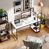 Kawachi Wooden Work Station Laptop Computer Desk Study Table with Metallic Finish Steel Body with 4 Book Shelves Sonet White