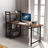 Kawachi Computer Desk Writing Study Table with 4 Tier Bookshelves Compact PC Workstation