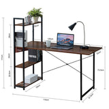 Kawachi Computer Desk Writing Study Table with 4 Tier Bookshelves Compact PC Workstation