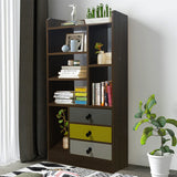 Kawachi Wooden Bookshelf Almirah Organiser with Open Storage and Drawers for Home Office