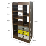 Kawachi Wooden Bookshelf Almirah Organiser with Open Storage and Drawers for Home Office