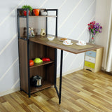 Kawachi Versatile Extendable Folding Storage Dining Table with 4 Shelves, Space Saving Kitchen Rack for Living Room/Home/Office Use Brown