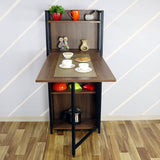 Kawachi Versatile Extendable Folding Storage Dining Table with 4 Shelves, Space Saving Kitchen Rack for Living Room/Home/Office Use Brown