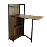Kawachi Versatile Extendable Folding Storage Dining Table with 4 Shelves, Space Saving Kitchen Rack for Living Room/Home/Office Use Brown