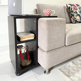Kawachi Side Table with Storage Shelves, Sofa Couch Coffee End Table Bedside Table Laptop Desk with Wheels KW100-Wenge Black