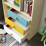 Kawachi Wooden Bookshelf Almirah Organiser with Open Storage and Drawers for Home Office KW14