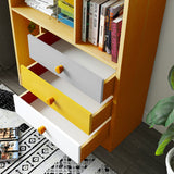 Kawachi Wooden Bookshelf Almirah Organiser with Open Storage and Drawers for Home Office KW14